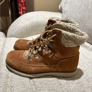 L.L. Bean Brown Lace Up Boots with Cream Accents